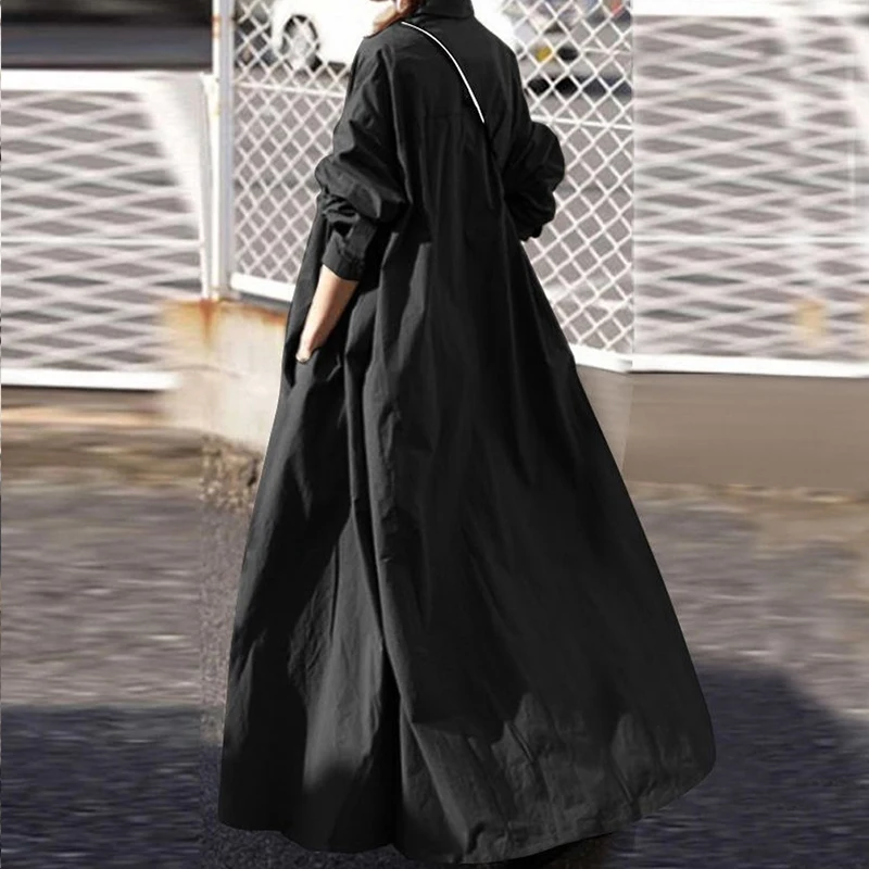 OMSJ 2025, Herbst Winter Neue Baumwolle Leinen Lange Ärmel Einfarbig Retro Casual Lose Große Schaukel Lange Hemd Revers Kleider Für Frauen