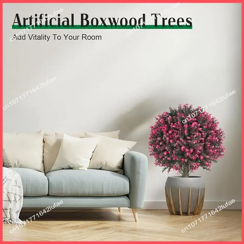 

B52C 2 Pack Artificial Rose Boxwood Topiary Balls For Outdoor With Ground ,UV Resistance Faux Greenery Shrubs,For Garden