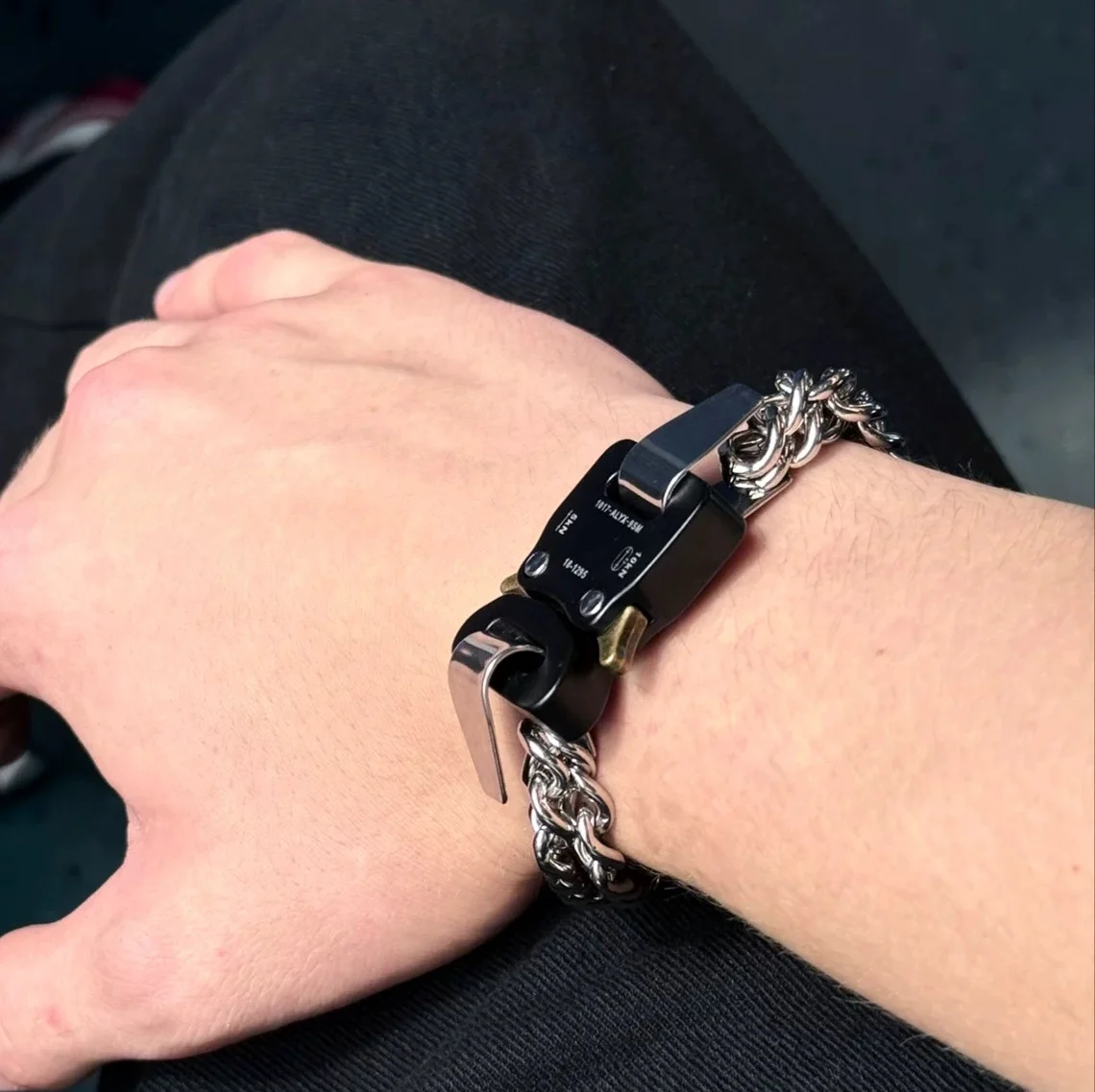 Industrial Buckle Chain Bracelet for Men Women, Titanium Steel Punk Streetwear Bracelet, Black Single Double Layer Wrist Chain