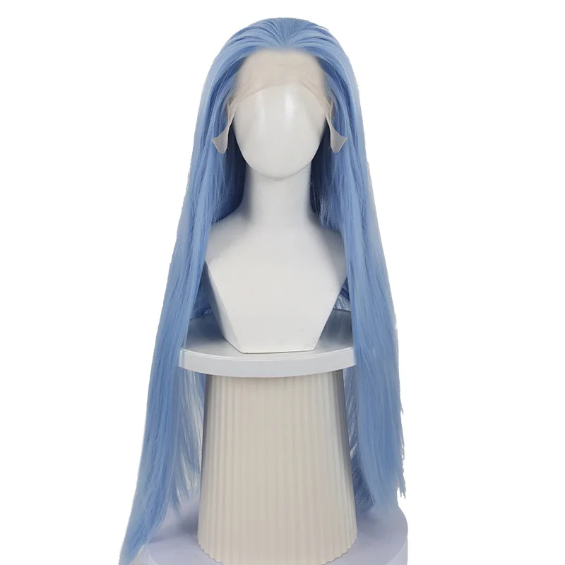 Nezha 2 crochet avant dentelle Ao Bing Cosplay perruque 13*4 Style ancien perruque bleu glace