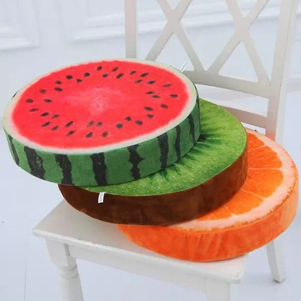 Soft Round Fruit Pillow Fruit Slice Print Plush Fabric Seat Cushion Simulation Stuffed Inner Throw Pillow Sofa Decor