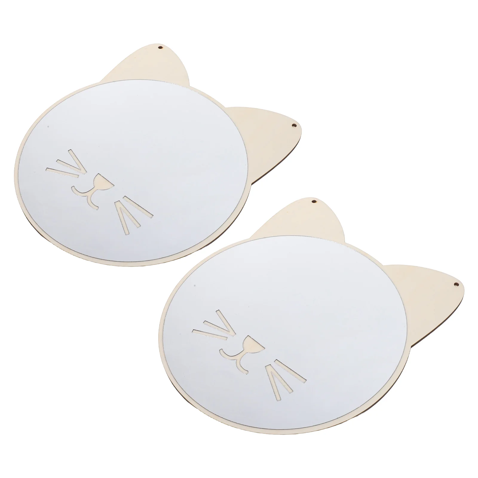 

2pcs Cat Shape Mirror: Acrylic Wood Frame Wall Hanging Decorative Mirror For Bedroom Bathroom Nursery Room Entryway