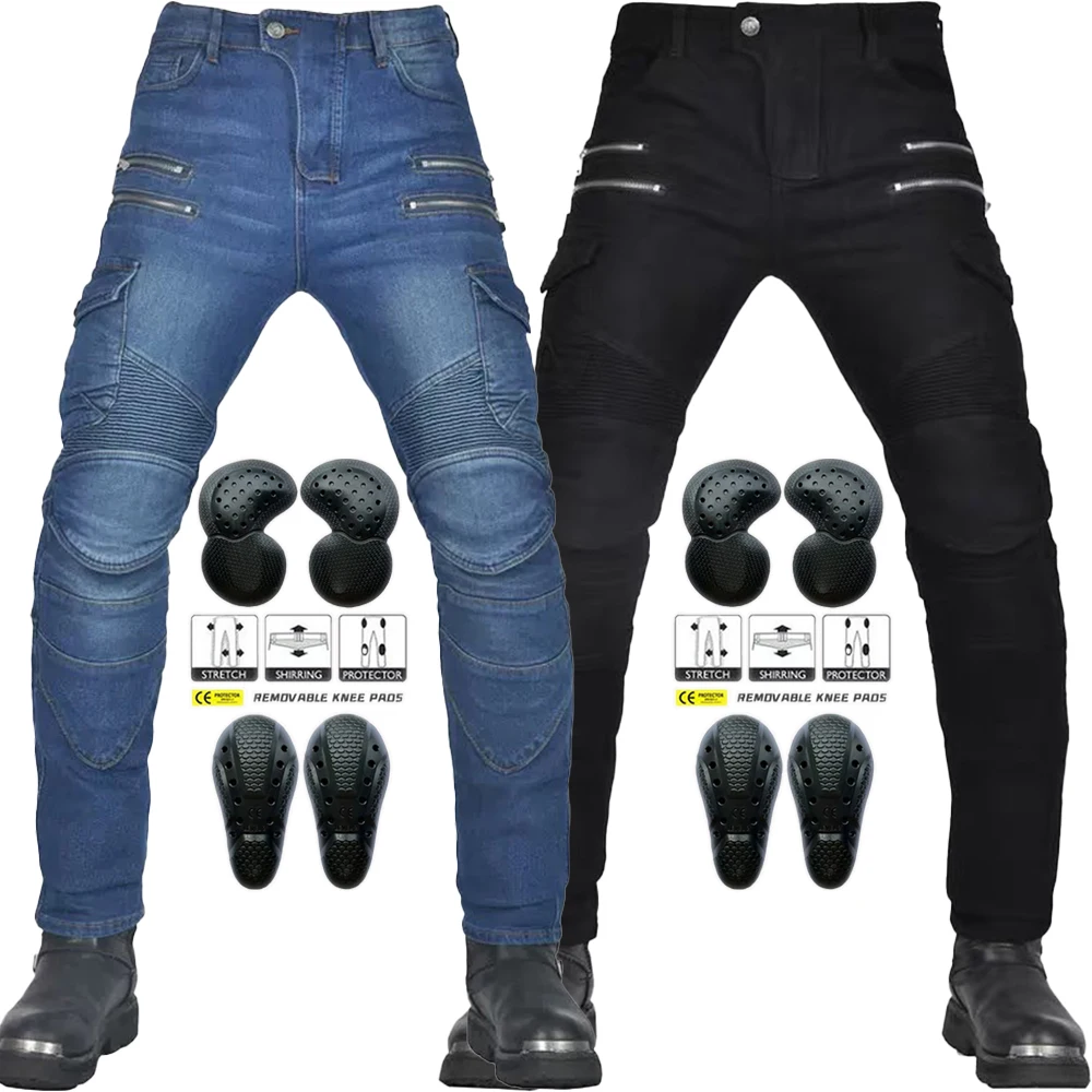 

Новые мотоциклетные брюки с двойной молнией в металлическом стиле, брюки для мотокросса, мужские джинсы для верховой езды на открытом воздухе с защитным снаряжением, мотобрюки