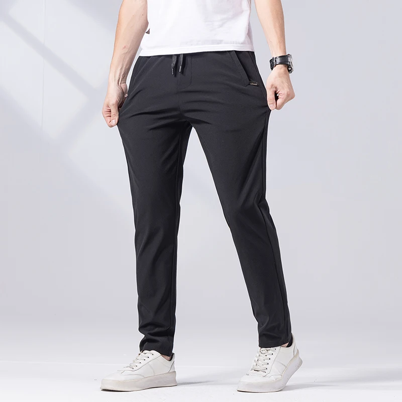 2023 Summer Casual Pants Men Straight Slim Fit Business Trousers Fashion Thin Elasticity Social Streetwear Pant Black Grey Green