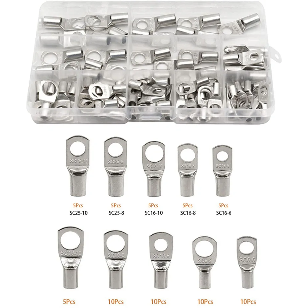 

70 Pcs Ring Terminals kit - Battery Terminal Connectors - Cable Wire Terminals - Tinned Copper Lugs - AWG 10/8/6/4