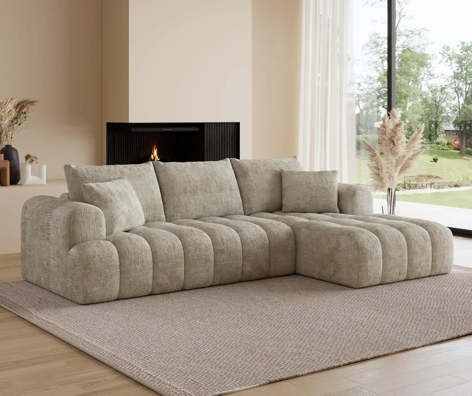 

Модульный секционный диван-трансформер 108 дюймов для гостиной, бескаркасный L-образный диван с подушками, 3-местный, на заказ