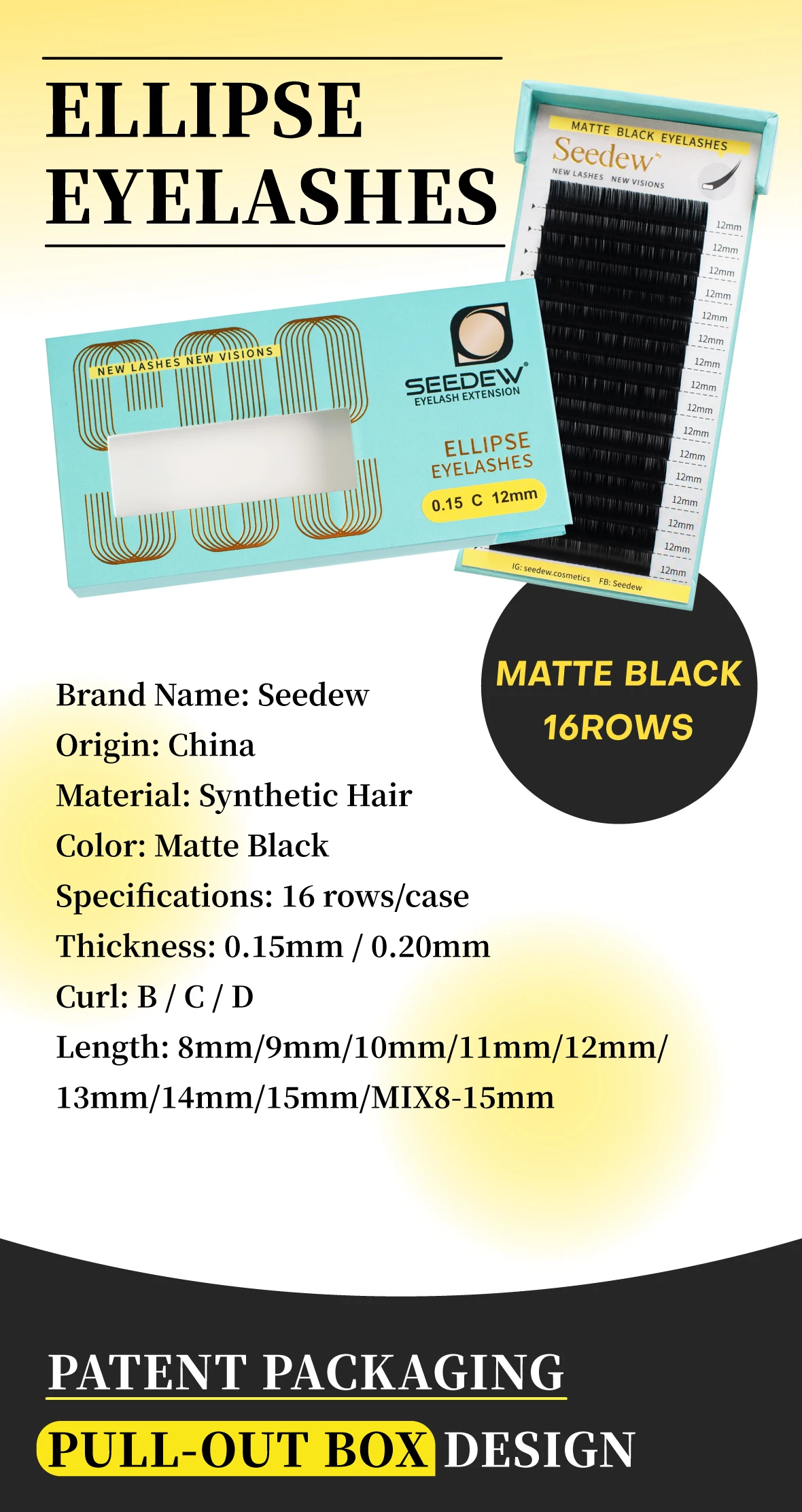 SEEDEW 0,20 mm Mattschwarze Flache Ellipsen-Wimpernverlängerungen Einzelwimpern Superweiche Flachwimpern – Detail 3