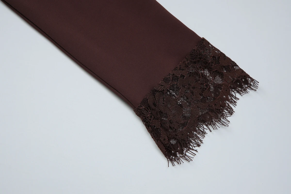 Hugcitar Fashion V-Ausschnitt, einfarbig, langärmelig, mit Spitze, sexy Crop-T-Shirt, Top, passend für Herbst, Damenbekleidung, Party, Nachtclub, T-Shirts – Detail 6