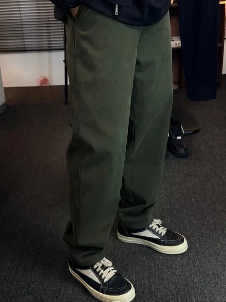 

Мужские брюки прямого кроя в стиле ретро-милитари, облегающие повседневные брюки, модные рабочие брюки с флисовой подкладкой