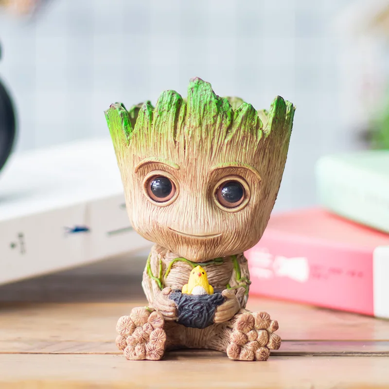 Marvel vengadores Groot Mini figura portalápices maceta Anime juguetes figura de acción sentado Groot Navidad niños juguetes regalos