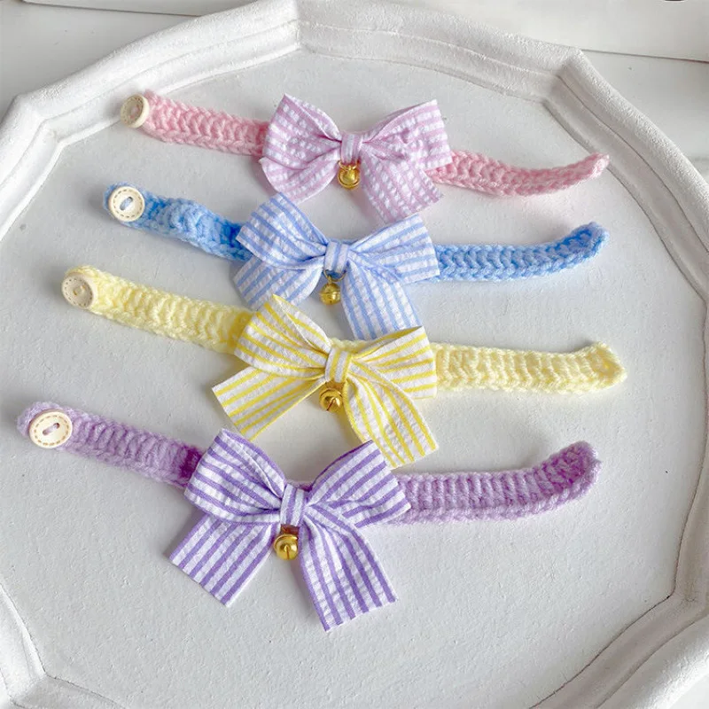 

Pet Collar Hand-Woven Saliva Towel Bow Scarf Bow Tie Small Dog Blue and White Teddy