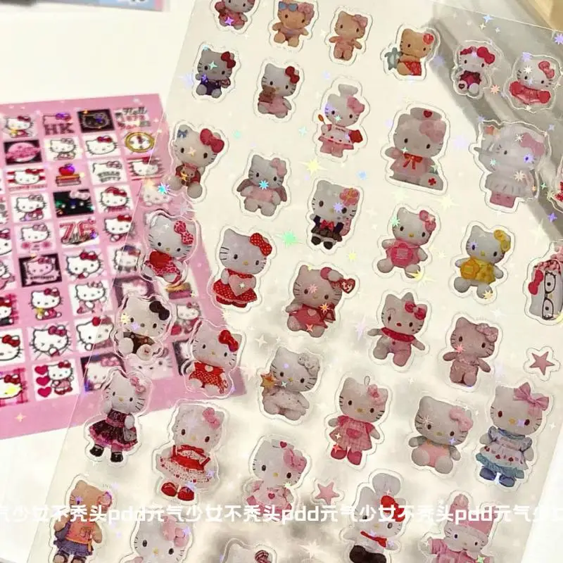 10 قطع من ملصقات Hello Kitty المتكررة ليزر ستار فيلم ملصقات حساب اليد لتزيين سطح المكتب هدية إبداعية لعيد ميلاد الأصدقاء #3