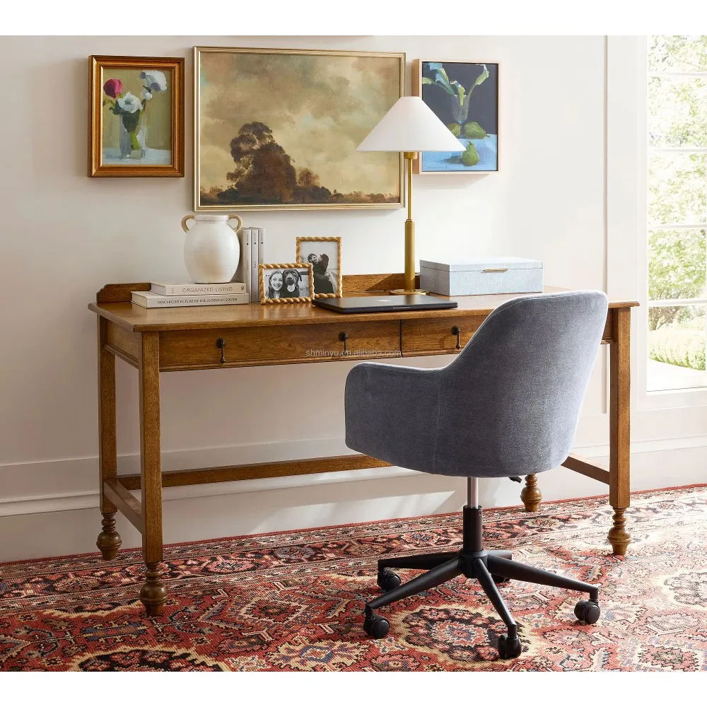 

Extendable Writing Computer Desk, Antique American Style, Solid Wood Office Table with Drawer, High-quality Furniture