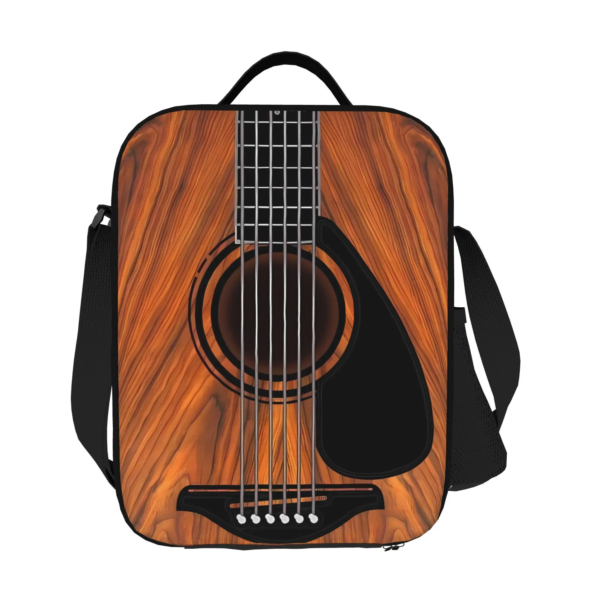 Guitar Pattern Non-food Contact Shoulder Lunch Bag, Non-Food Contact for School picnic work zippered food container