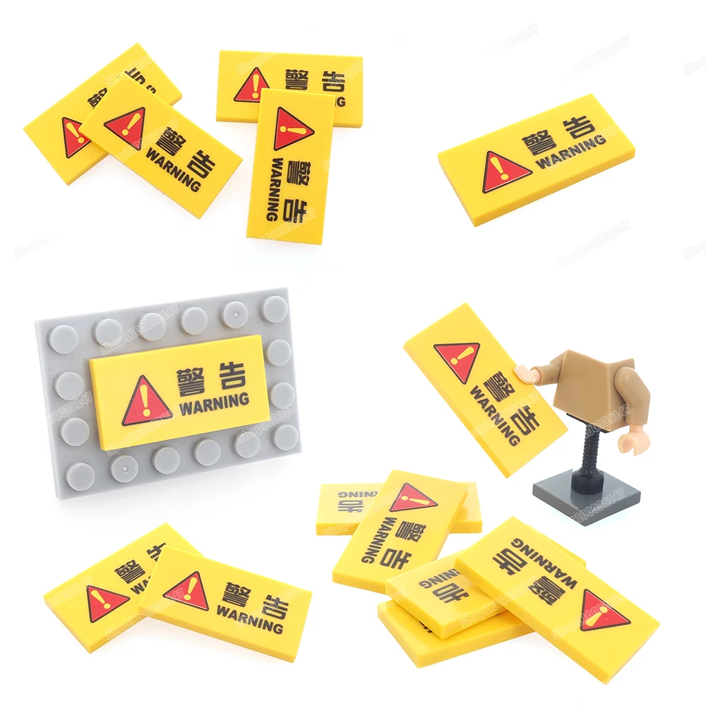 

Printed Tile 2*4 Yellow Warn Pattern Building Block 87079 Moc Military Scenes Figures Props Accessories Model Gift Diy Child Toy