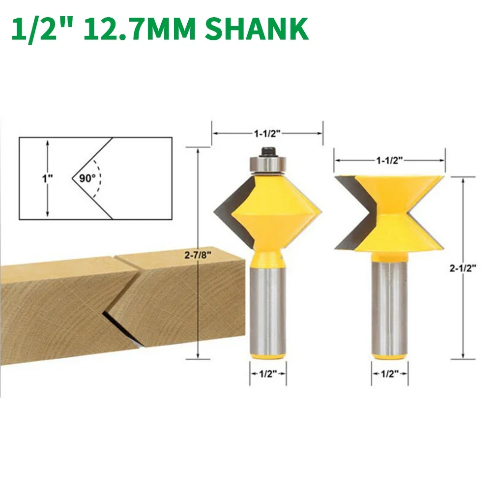 

2PC/Set 1/2" 12.7MM Shank Milling Cutter Wood Carving 90 Degree Edge Banding Router Bit Set V-Design Tongue & Groove Woodworking