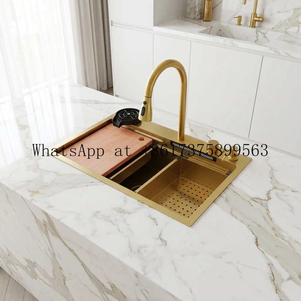 New Trend Edition Smart LED Digital Display Kitchen Sink Multifunction Modern Waterfall Stainless Steel Smart Kitchen
