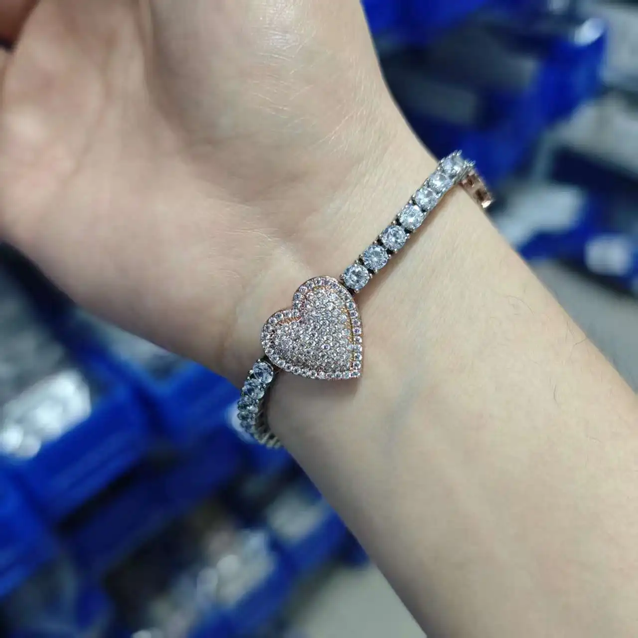 

UWIN 3 Hearts Tennis Chain Bracelets for Women Iced Out Pave Setting Round Cubic Zirconia Bracelets Hip Hop Jewelry for Girls