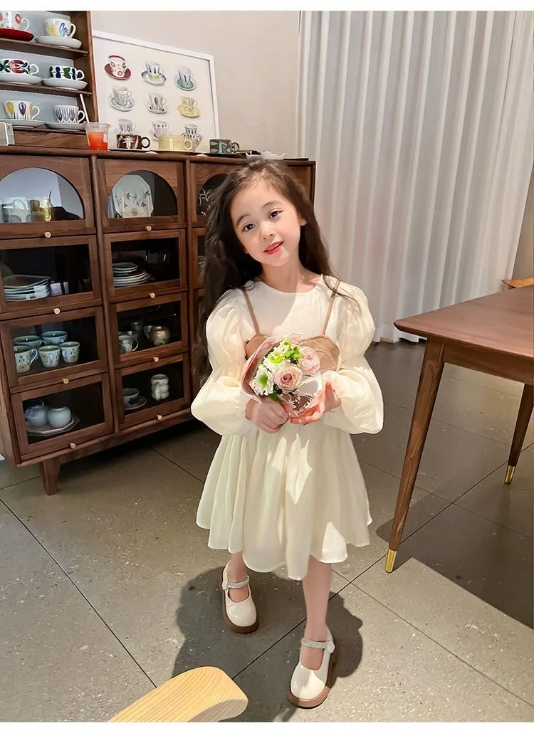 Frühling Herbst Mädchen Kleid Set Langarm Kinder Retro Pu Leder Weste Kleid Set Teenager-Mädchen Kleidung Anzug 4 6 8 12y – Detail 9