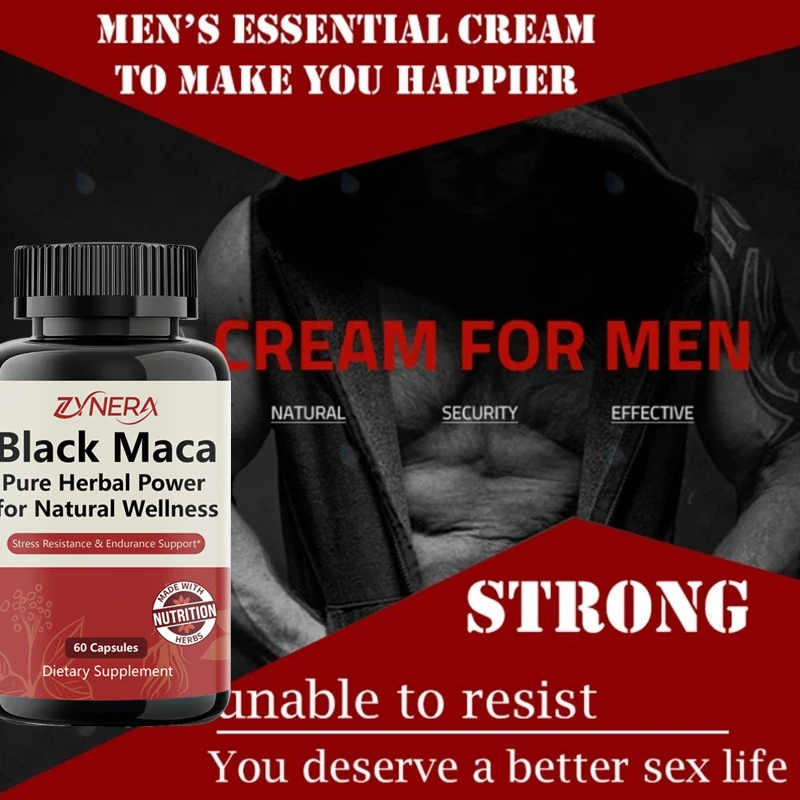 Cápsulas de extrato de maca preta para homens, força muscular, imunidade, vitalidade, saúde, resistência, foco, suplemento de desempenho para adultos