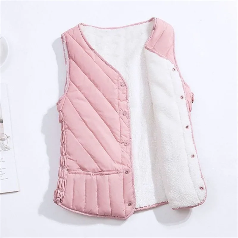2026 New Autumn Winter Down Cotton Vest Women Coat Add Velvet Thick Warm Inner Wear Bottom Layer Vest Coat Jacket