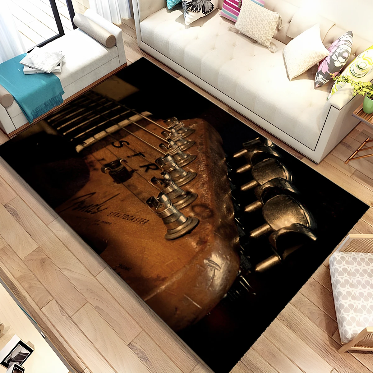 

Music Fender Sign Retro Guitar Bass Instrument Carpet Rug for Living Room Bedroom Home Sofa Decoration,Kids Non-slip Floor Mat