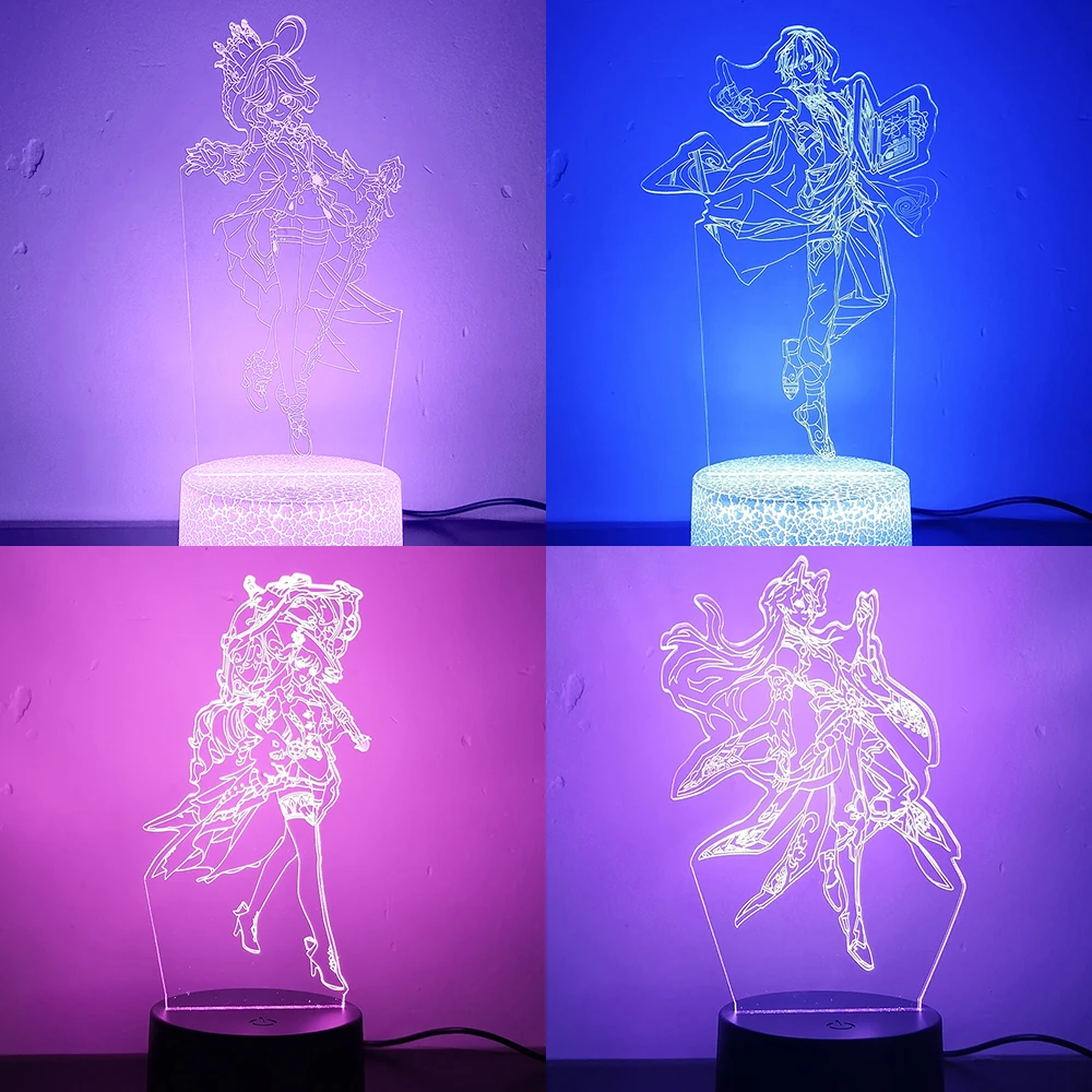 Genshin Impact Game Figure Lyney Wriothesley Navia Furina 3d Led Lamp For Bedroom Customize New Hero Acrylic Night Lights