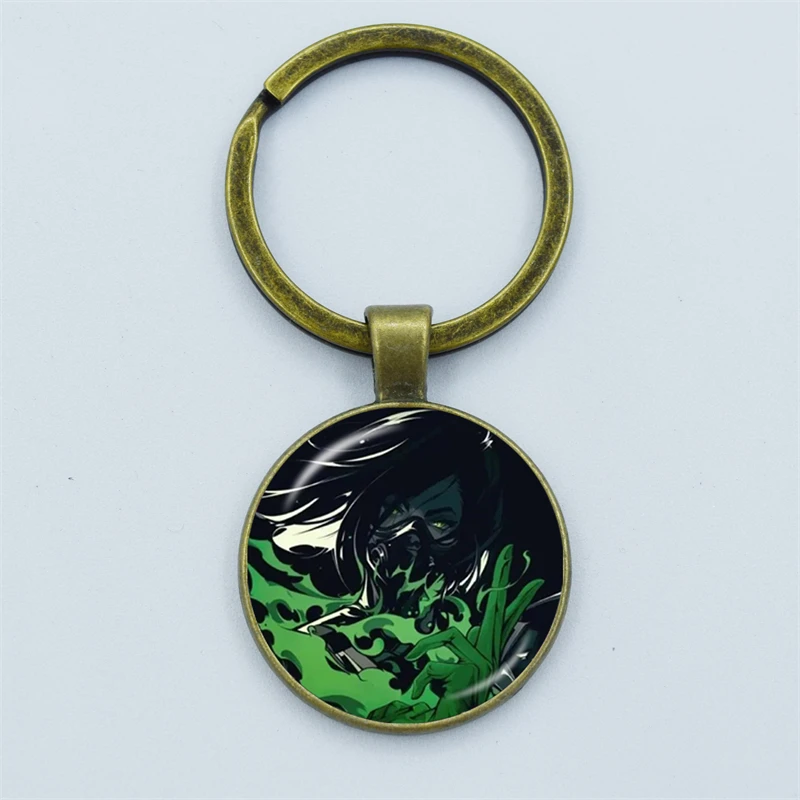 Game Valorant Keychain Cosplay Sage Killjoy Jett Sova Cypher Cute Cartoon Character Glass Key Chain Pendant Keyring