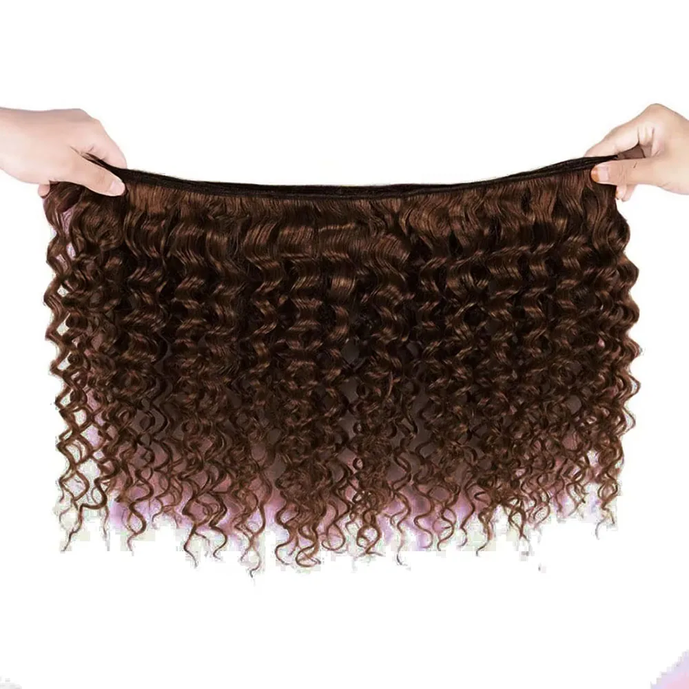 4 #   チョコレートブラウンブラジリアンヘア織りバンドル 3 個ディープウェーブバンドル 100% ブラジル人毛ウィッグ女性のための