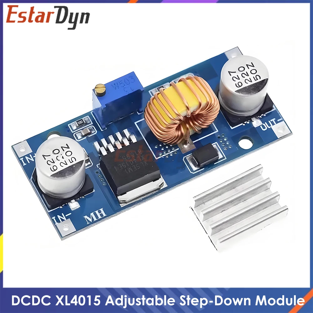 5A XL4015 DC-DC 4-38V bis 1,25-36V 24V 12V 9V 5V Step Down Einstellbares Netzteilmodul LED-Lithium-Ladegerät mit Kühlkörper