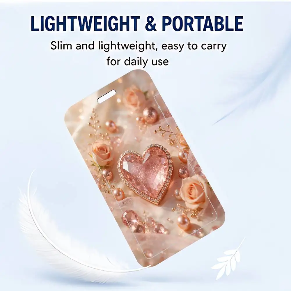 Pink Heart Shaped Pearl Rose ID Card Holder Cute PVC Badge Holder Cartoon Card Cover Student ID Bus Card Case With Clear Window