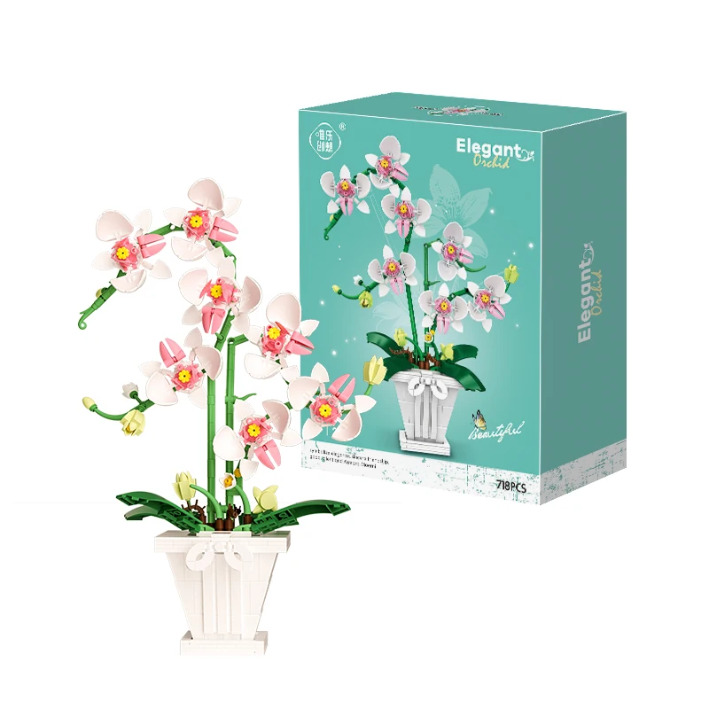 Bouwstenen Orchidee Bloemen Boeket Bloem Blokken Bonsai Plant Model Bakstenen Romantische DIY Home Decoratie Speelgoed voor Kinderen Gift - afbeelding 1