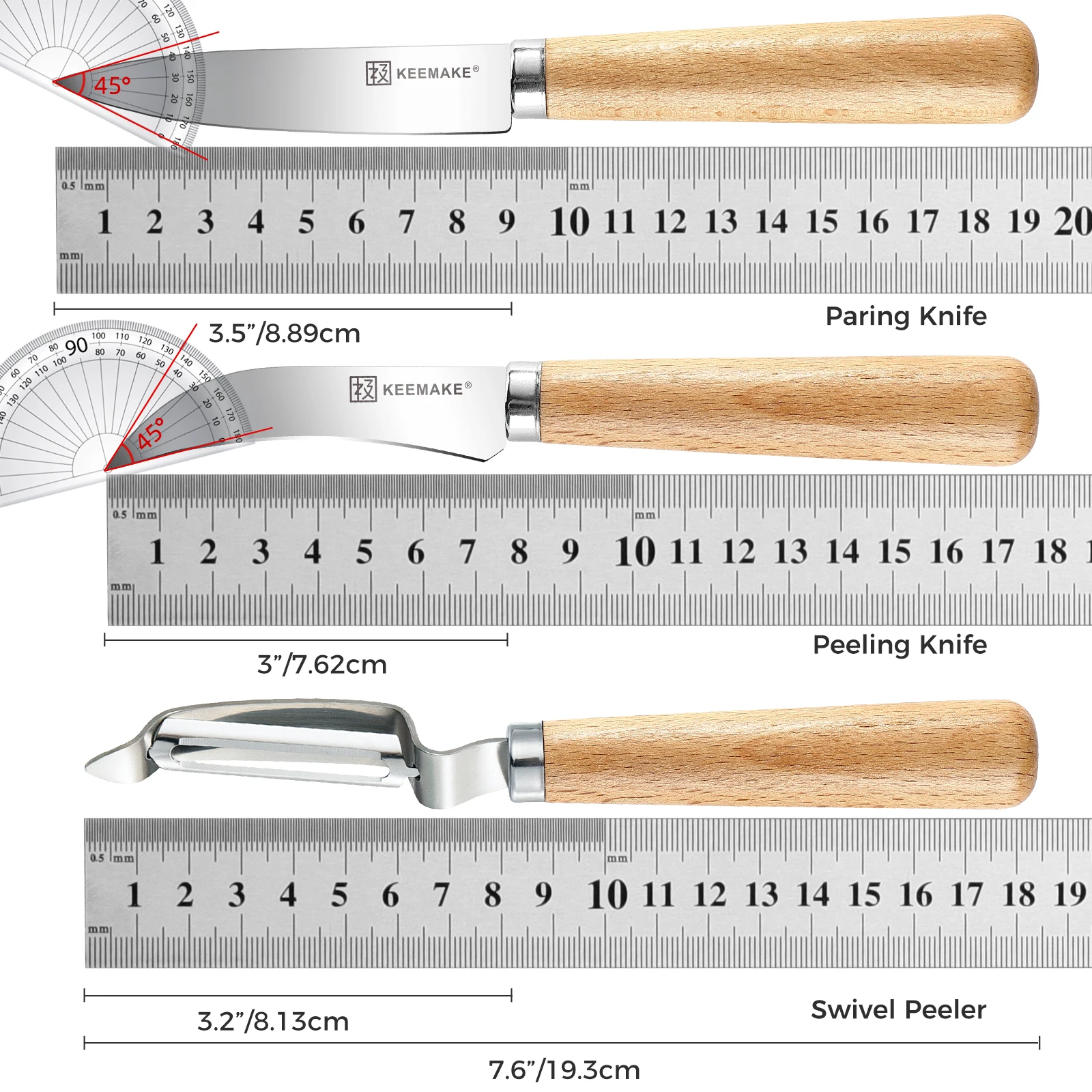 KEEMAKE 3PCS Kitchen Tools Set Stainless Steel Blade Cut Utility Fruit Vegetable Slicing Paring Kitchenware Small Knives