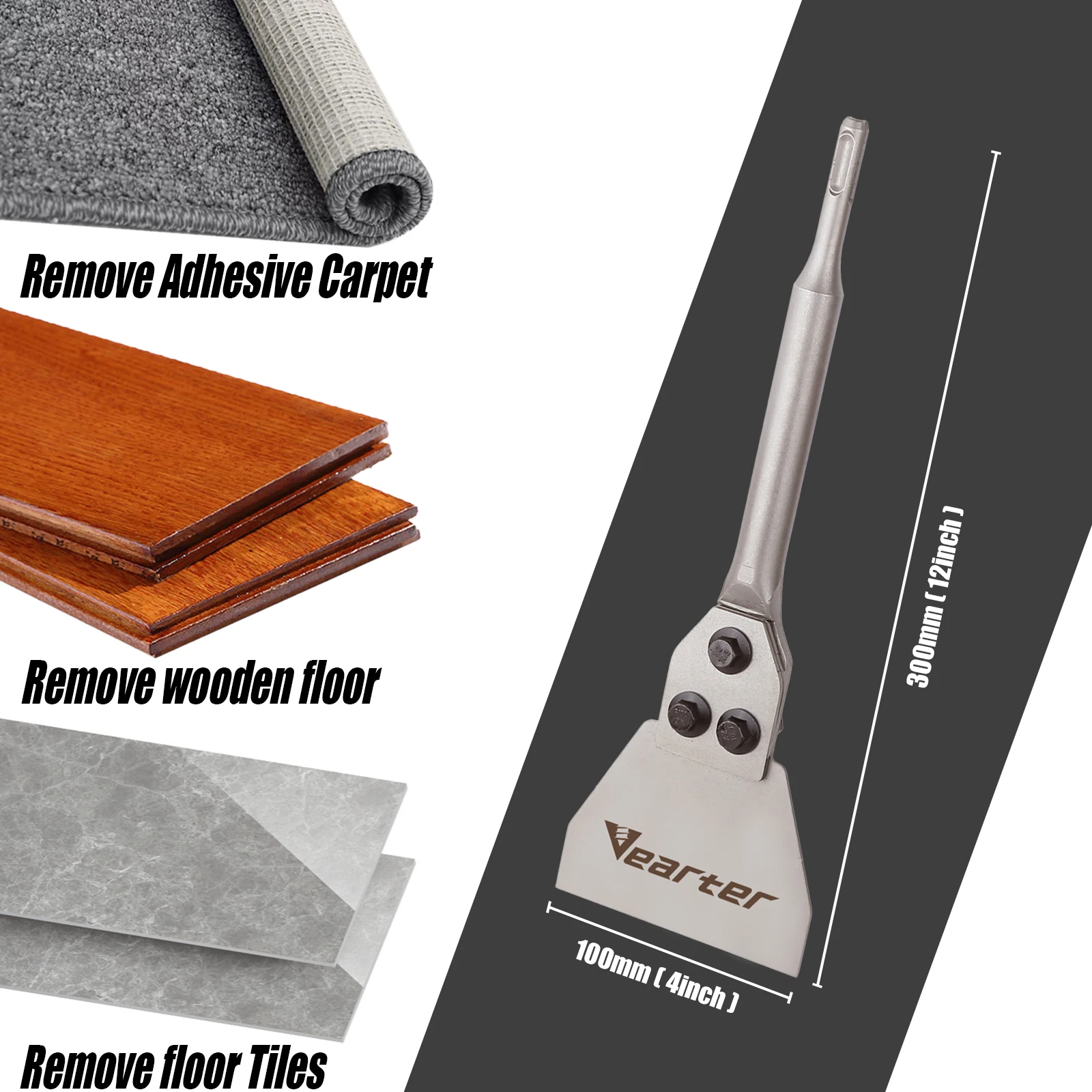 Imagem -03 - Vearter 100x300 mm Sds Mais Haste Polegada Martelo Rotativo Cinzel Raspador de Assoalho Lâmina Substituível Broca para Concreto Tijolo Telha