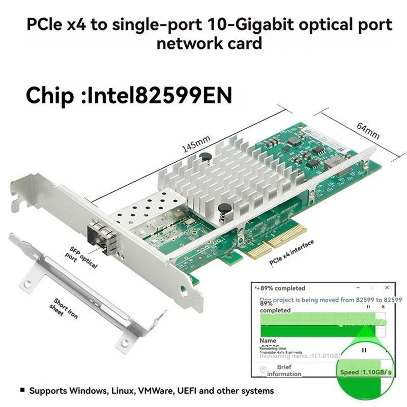 

Pcie X4 Single Port 10G SFP+ Network Card X520-DA1 82599EN 10Gbe NBBASE-T NIC Fiber Adapter For Windows Linux Servers