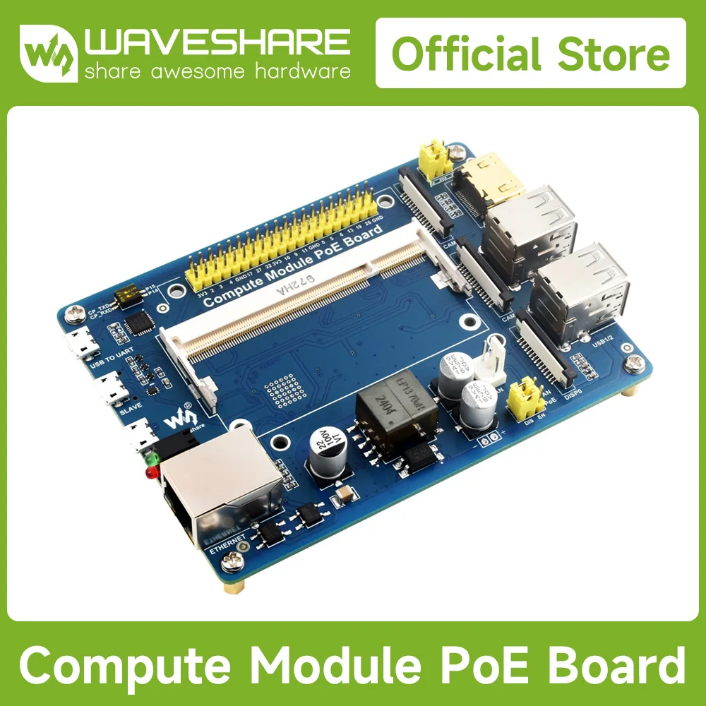 Waveshare Compute Module IO Board with PoE Feature, Composite Breakout Board for Developing with Raspberry Pi CM4S/CM3