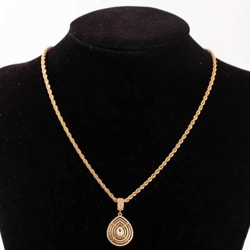One piece of distinctive zircon multi-layer necklace with teardrop pendants and twisted chains, versatile for all styles.