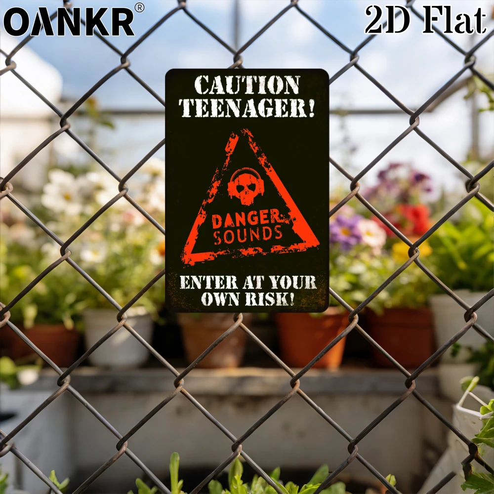 Vintage Warning Art Metal Tin Sign, Caution Teenager Danger Sounds Enter At Your Own Risk  Metal Signs for Man Cave Home Wall