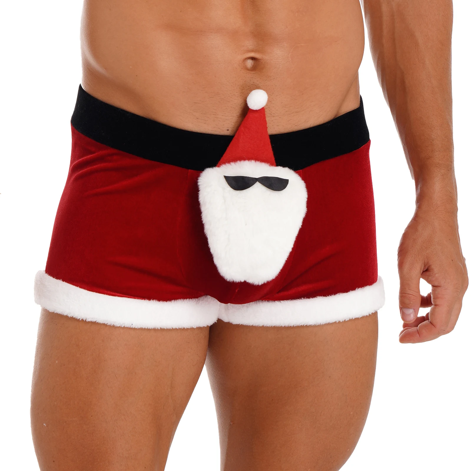 Herren Weihnachten Dessous Kostüm Set niedrige Boxer Slips Santa Shorts mit Zuckers tange gestreiften Hut Weihnachten Neujahr Nachtwäsche