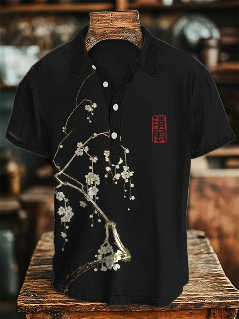 Men's linen 3D guitar instrument printed short sleeved shirt Hawaii vacation casual fashion beach style shirt