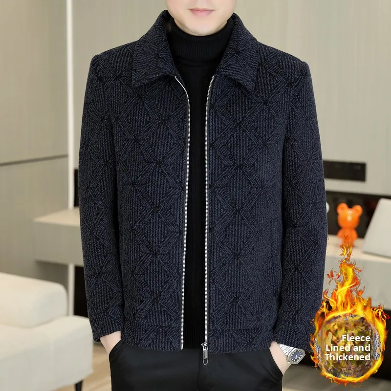 

Men's Faion Urban Winter Thiened Flap Collar Zipper Jaet Fce Lined ort Sle Korean Version Coat Coat Trendy