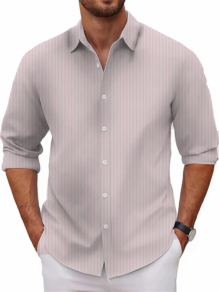 New Men's Shirt Long Sleeve Shirt 3D Printed Stripes 10 Patterns Long Sleeve Lapel Shirt Fashion Casual XS-6XL Soft Fabric