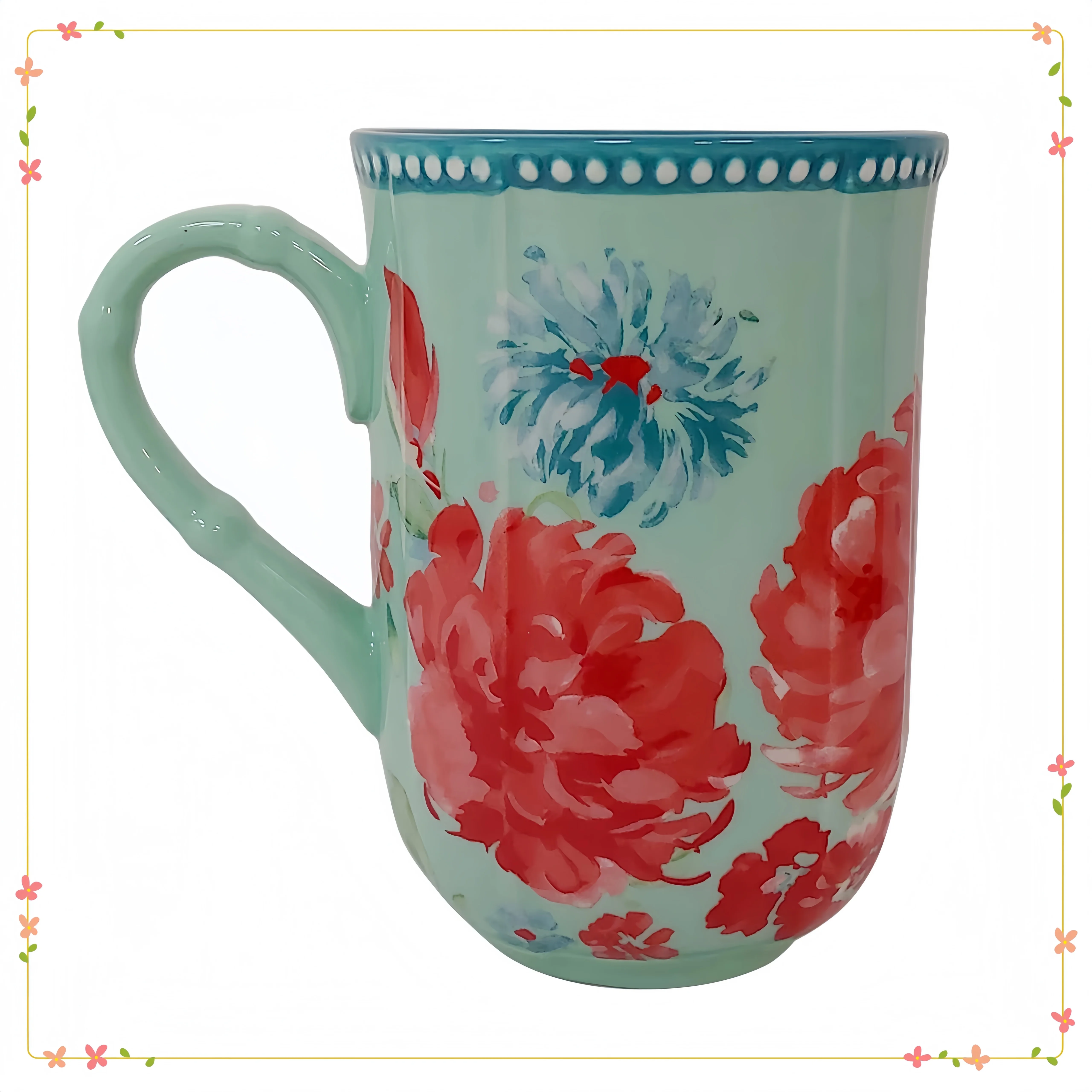 

Large 23oz garden themed mugs set of 4, vibrant floral design perfect for tea, coffee and hot beverages