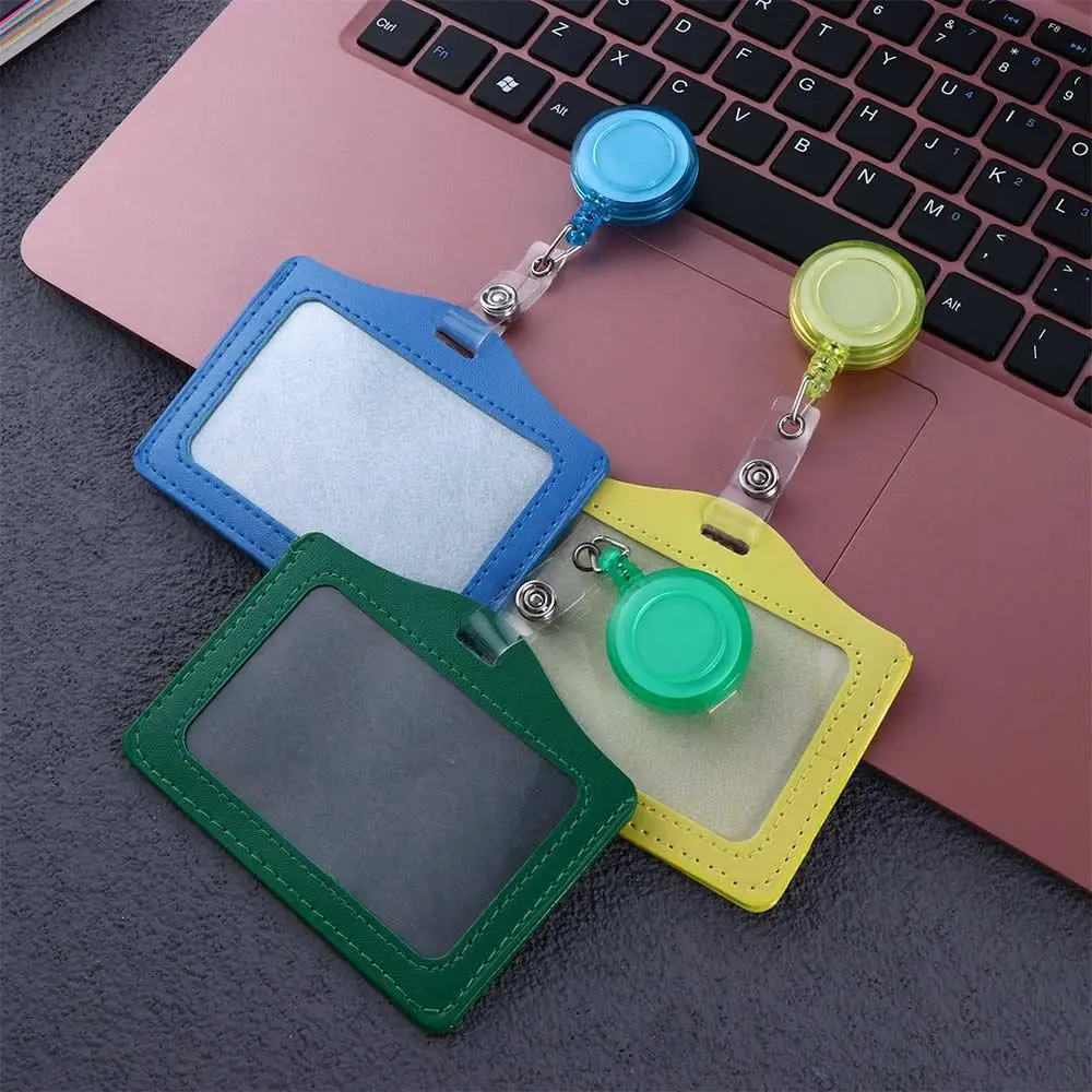 Work Card Badge Holder Clip PU Leather Card Holder Clip Retractable Badge Reels Nurse Doctor ID Badge Holder Name Card Holder