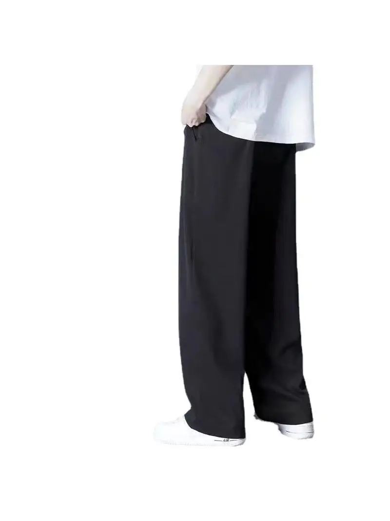 

Прямые брюки из ледяного шелка, мужские летние тонкие брюки Qui Dry Spor, широкие повседневные брюки с высокой талией, длинные брюки, цвет Bla
