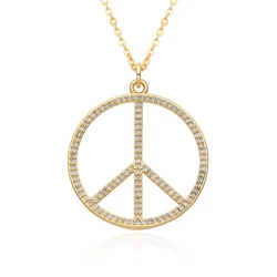 New Gold Plated Peace Sign Heart Charms Peace Symbol Hollow Medal Necklace Compass Peace and Love Sun Pendant DIY Jewelry Gift