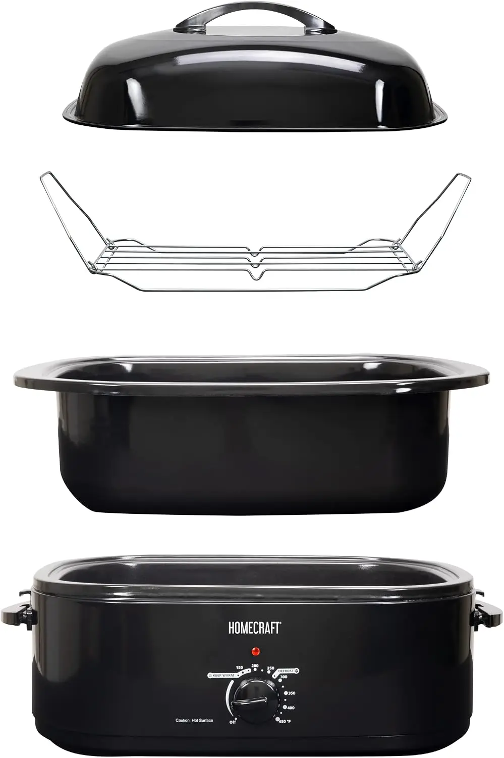 18-Quart Electric Roaster Oven for Turkey, Chicken, Meat, Vegetables, Full-Range Temperature Control, Lift-Out Rack, Removable Enamel Pot, Black view 3