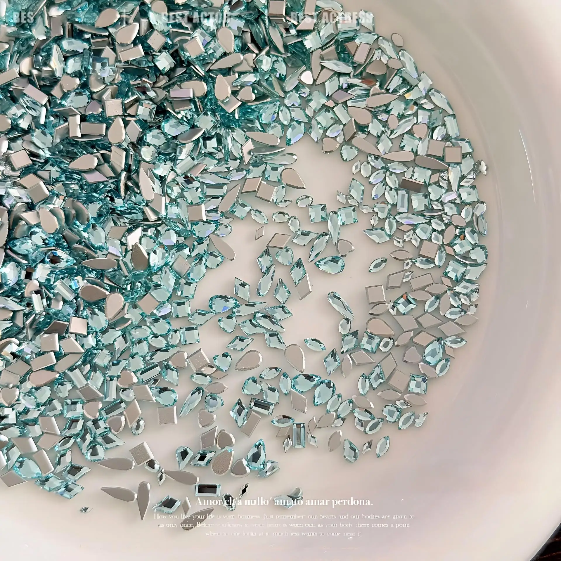 50PCS Light Blue-Toned Flat-Backed Irregular Nail Rhinestones Easy-To-Apply Nail Decoration Rhinestones For Nail Style Embellish