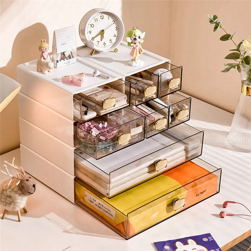 A16R-Desktop Ins Multi-Stacked Storage Box Dormitory Desk Transparent Drawer Student Stationery Office Small Hand Book