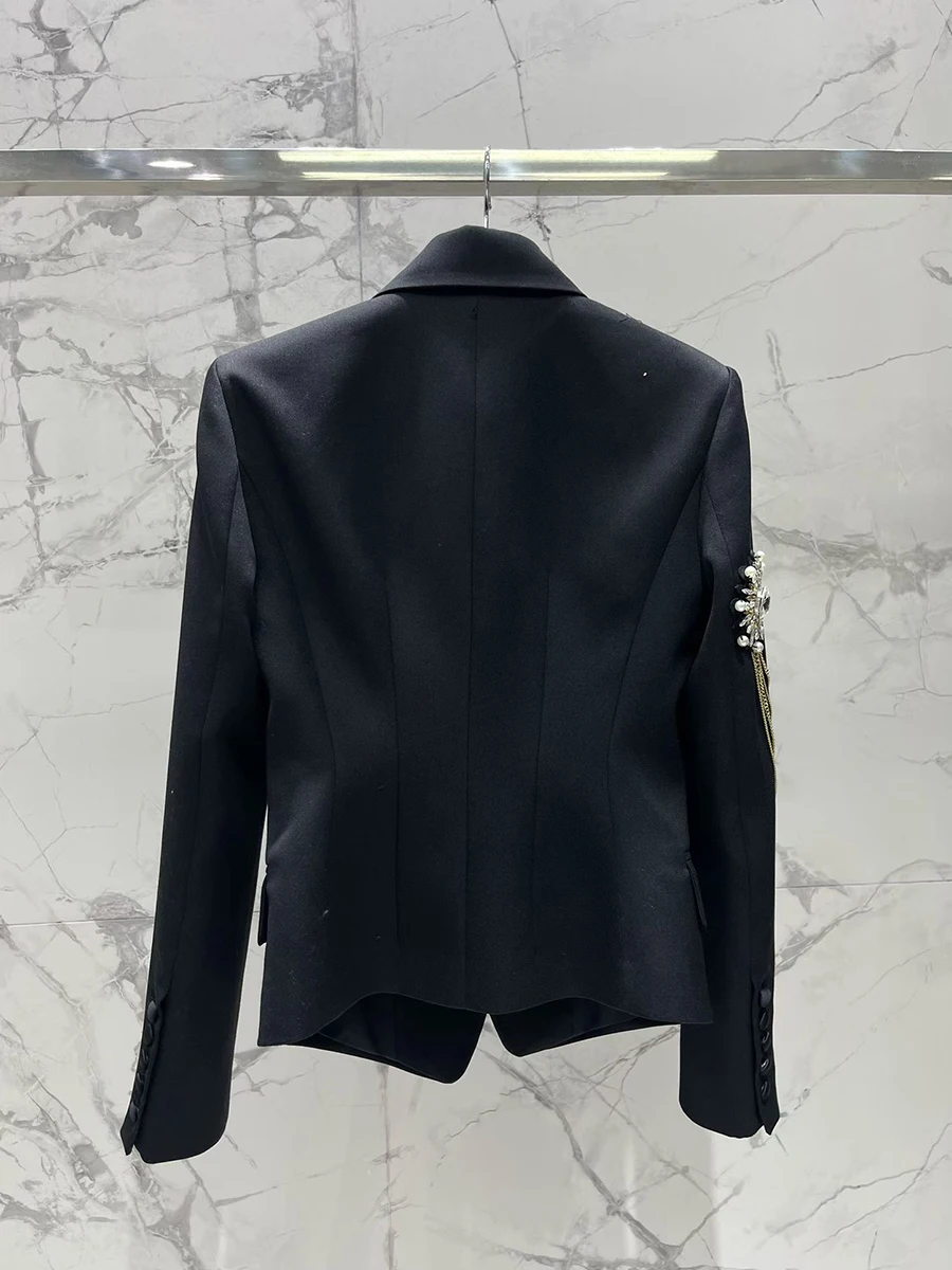 TWOTWINSTYLE Afslanken Gesplitste Kraal Temperament Blazers voor Vrouwen Revers Lange Mouwen Patchwork Kettingen Mode Blazer Vrouwelijke Nieuwe